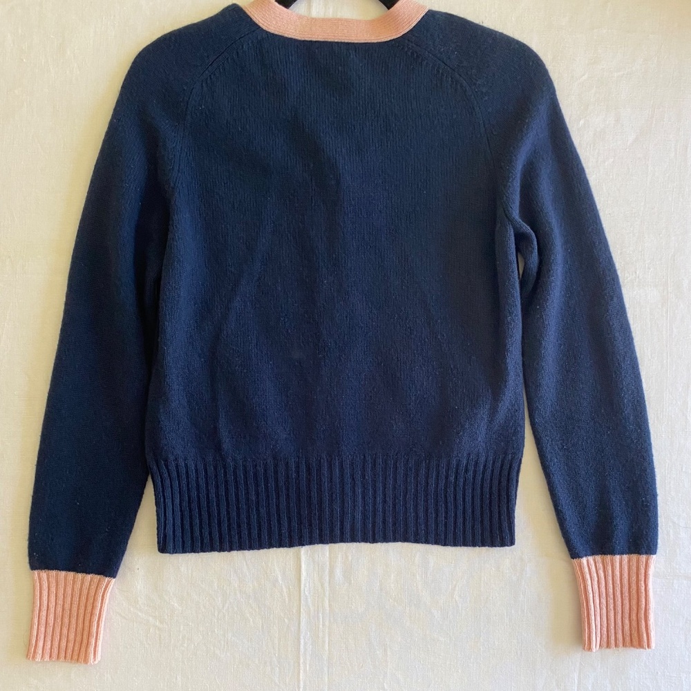 J Crew Blue & Pink Button Up Wool V Neck Sweater Size Small - Picture 2 of 5